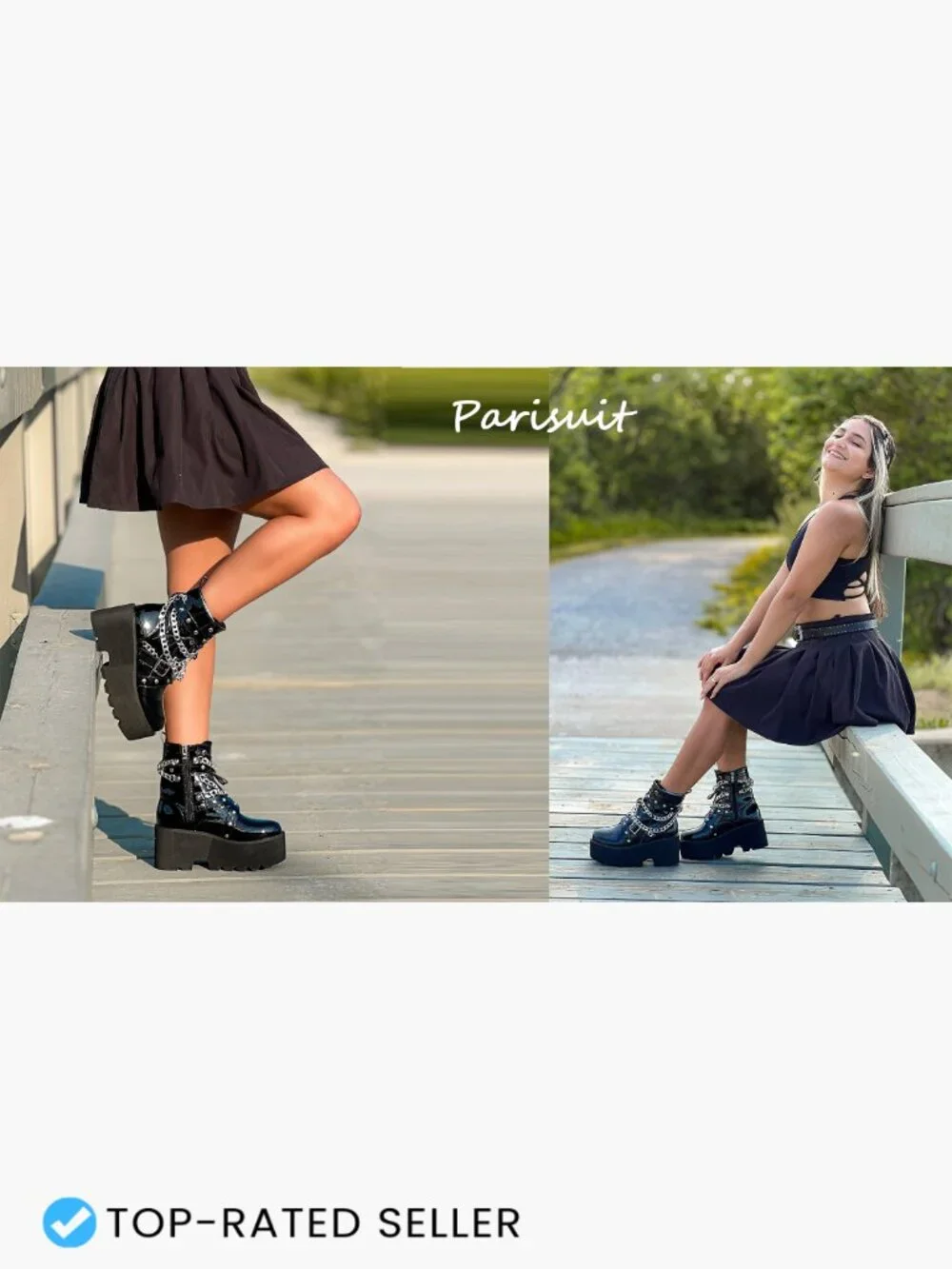 Goth Patent Ankle Boots Chunky Platform High Heel Lace Up Combat Punk Booties